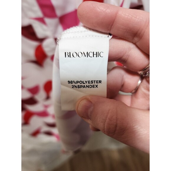 BLOOMCHIC WOMENS 26 4X WHITE PINK BLOUSE GEOMETRIC RETRO V-NECK STYLISH ABSTRACT - Picture 10 of 13